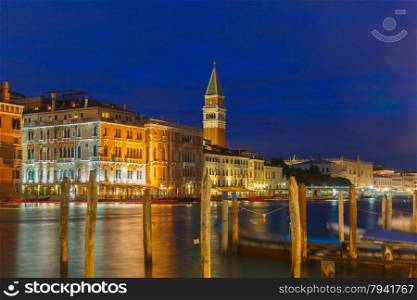 St. Marks Campanile and Grand canal at night, Venice, Italy