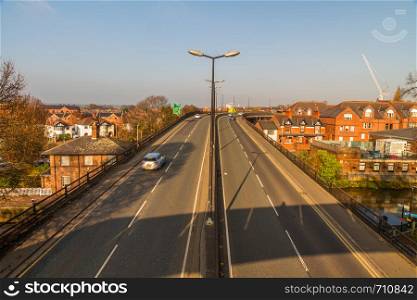 St Martin's way or the A5268 taken from St Martins gate, Chester, sunny afternoon.