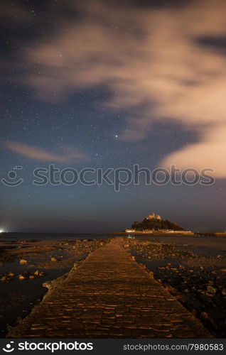 St Michael&rsquo;s Mount at night during moonrise