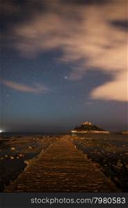 St Michael&rsquo;s Mount at night during moonrise