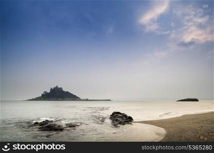 St Michael&rsquo;s Mount Bay Marazion long exposure landscape during twilight Cornwall England