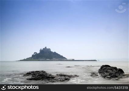 St Michael&rsquo;s Mount Bay Marazion long exposure landscape during twilight Cornwall England