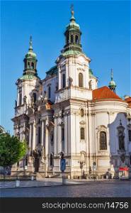 St. Nicholas church at Old Town Square early in morning, Prague, Czech republic