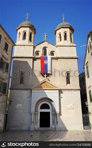 St. Nicholas church on St. Luke square in Kotor old town. Montenegro