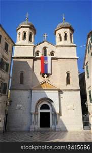 St. Nicholas church on St. Luke square in Kotor old town. Montenegro