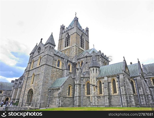 St. Patrick&acute;s Cathedral and green grass in Dublin, Ireland