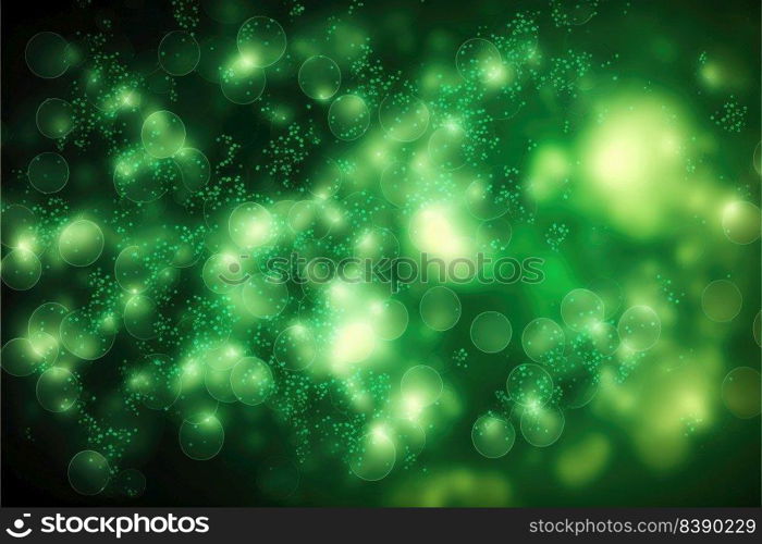 St. Patrick’s Day abstract green background decorated with shamrock leaves. Patrick Day pub party celebrating. Abstract Border art design magic backdrop. Widescreen clovers on black with copy space. Generative AI