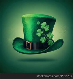 St. Patricks Day hat with clover illustration on green background for design. AI. St Patricks Day hat with clover illustration on green background. AI