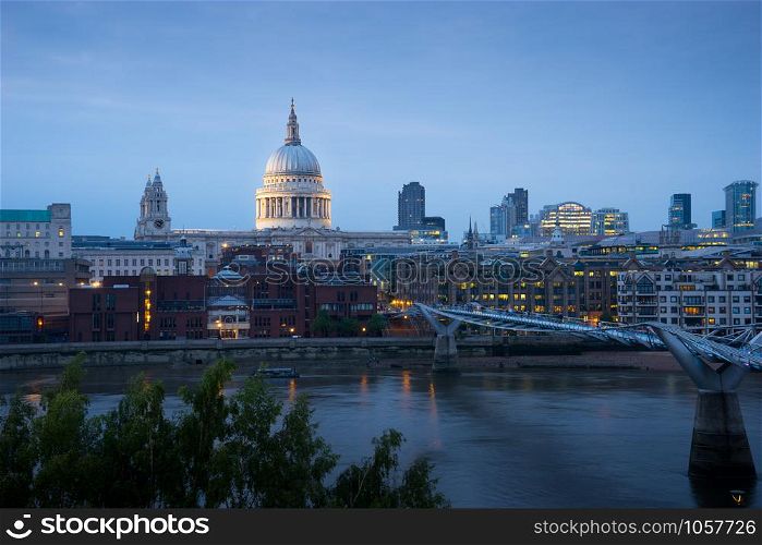 St Paul and millennium bridge in London