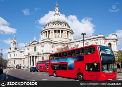 St. Paul Cathedral with London Bus England United Kingdom
