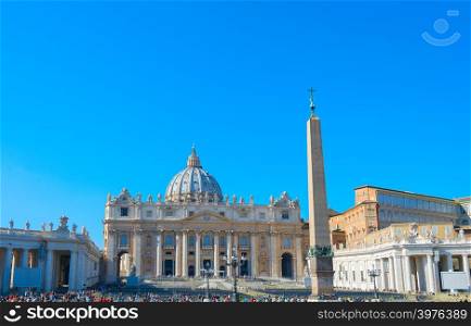 St. Peter basilica with blue sky. Vatican, Rome, Italy