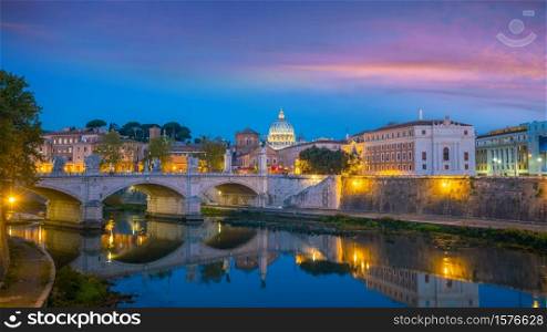St Peter Cathedral in Rome, Italy with beautiful sunset