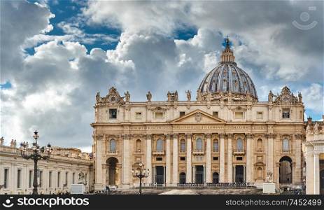 St. Peter&rsquo;s cathedral in Vatican view from Via della Conciliazione (Road of the Conciliation) in Rome, Italy