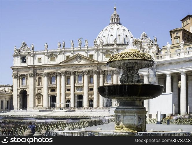 St. Peter's Squar, Vatican, Rome. Fountain in the foreground
