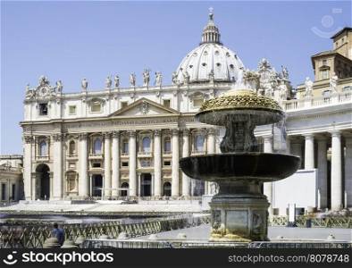 St. Peter's Squar, Vatican, Rome. Fountain in the foreground