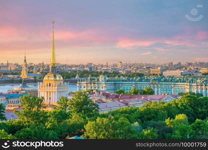 St. Petersburg city skyline from top view cityscape of Russia at sunset 