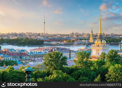 St. Petersburg city skyline from top view cityscape of Russia at sunset 