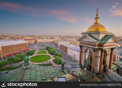 St. Petersburg city skyline from top view cityscape of Russia at sunset 