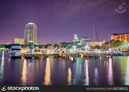 st petersburg florida city skyline and waterfront at night