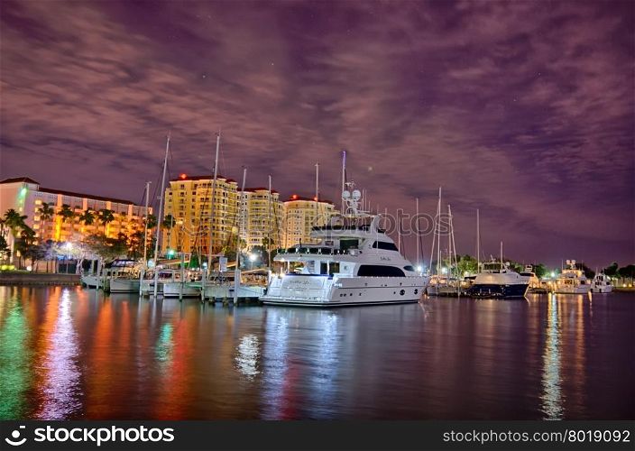 st petersburg florida city skyline and waterfront at night