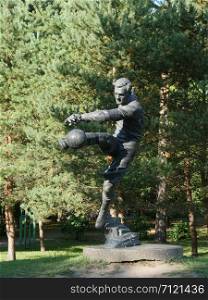 St. Petersburg, Russia, August 27, 2019 Monument to the football player Vsevolod Bobrov, football player kick the ball . football player kick the ball