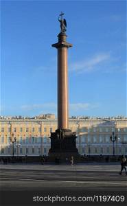 St. Petersburg, Russia, January 20 , 2020. Angel with a cross on the Alexander Column