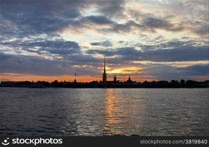 St. Petersburg silhouette of the city at night