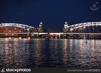 St. Petersburg the Neva River, Peter the Great Bridge. drawbridge at night