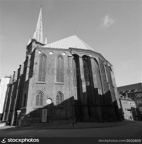 St Petri church in Luebeck bw. St Petri (St Peter) church in Luebeck, Germany in black and white