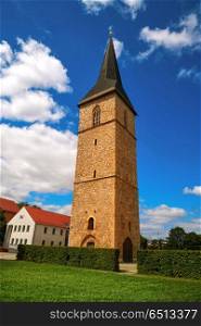 St Petri Kirche tower Nordhausen Harz Germany. St Petri Kirche church tower in Nordhausen at Harz Thuringia of Germany