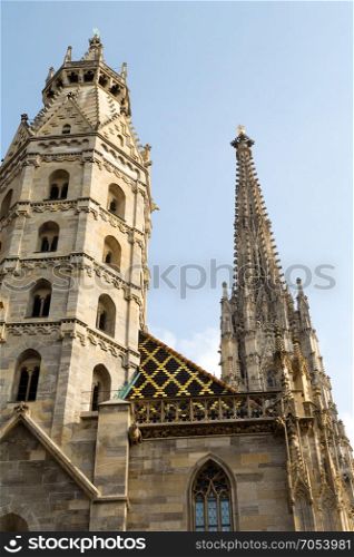 St. Stephen&rsquo;s Cathedral with ornately patterned, multi colored roof in Vienna, Austria