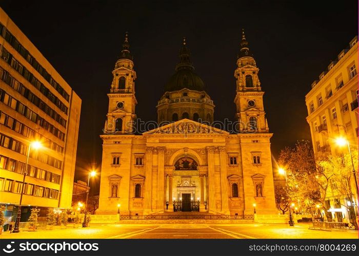 St Stephen (St Istvan) Basilica in Budapest at night