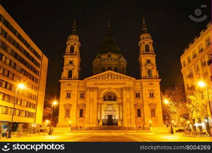 St Stephen (St Istvan) Basilica in Budapest at night