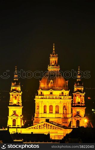St. Stephen ( St. Istvan) Basilica in Budapest, Hungary at night