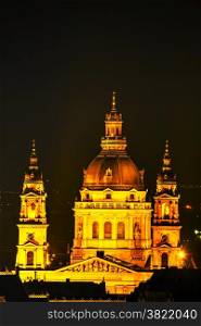 St. Stephen ( St. Istvan) Basilica in Budapest, Hungary at night