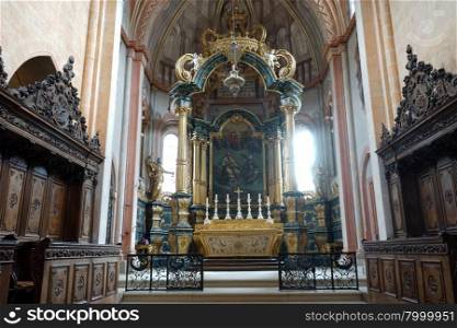 ST-URSANNE, SWITZERLAND ? CIRCA JULY 2015 Altar in church Saint Ursanie