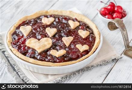 St. Valentine&rsquo;s day cherry jam tart close-up