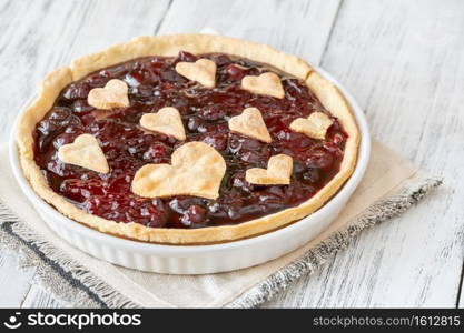 St. Valentine’s day cherry jam tart close-up