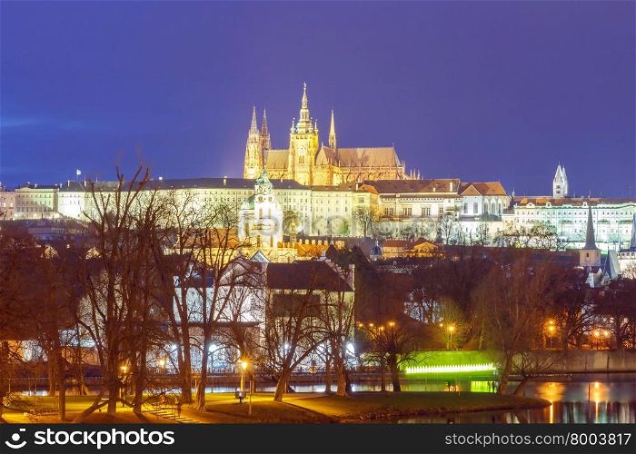 St. Vitus Cathedral at Prague Castle at night.. Prague. St. Vitus Cathedral.