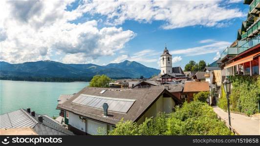 St. Wolfgang City on Wolfgangsee lake, Salzkammergut, Austria in a beautiful summer day