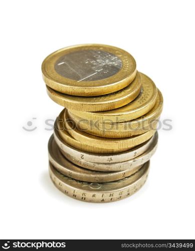 Stack coins isolated on white