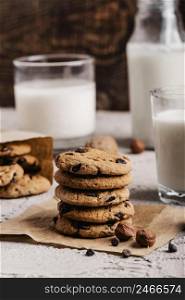 stack delicious cookies glass milk