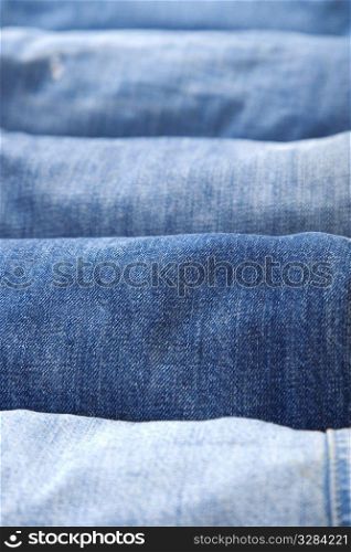 stack details of blue jeans, different textures and colors