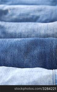 stack details of blue jeans, different textures and colors