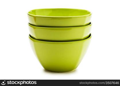 stack green ceramic bowl isolated on white background