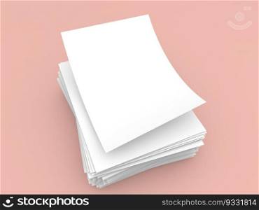 Stack of A4 paper on a pink background. 3d render illustration.. Stack of A4 paper on a pink background. 