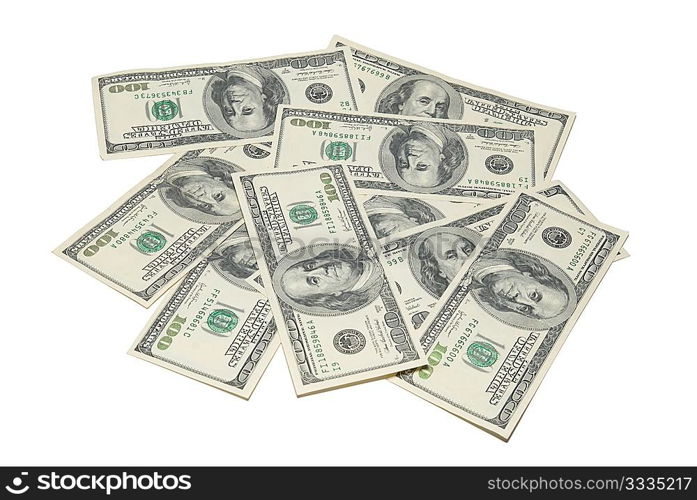 Stack of american dollars isolated on white.