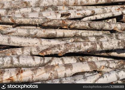 Stack of birch logs background