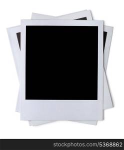 Stack of blank paper photo frames isolated on white
