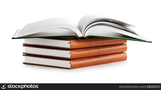 stack of book with opened book